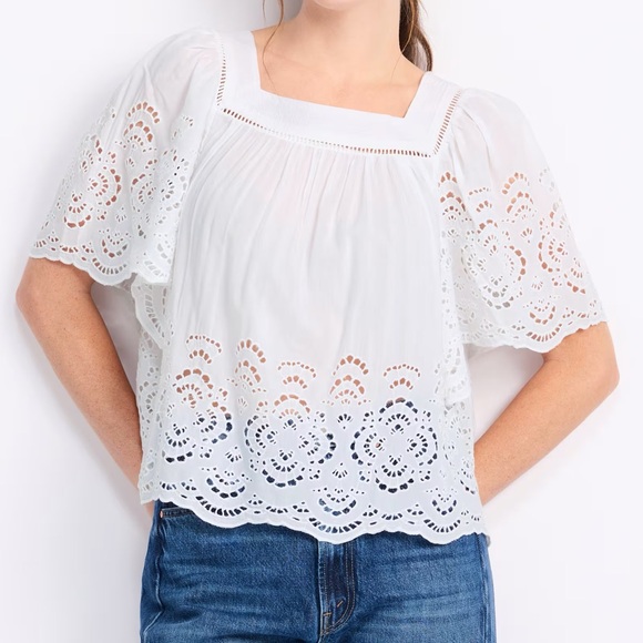 NWT Madewell Eyelet Flutter Sleeve Top Women’s Large - Picture 2 of 10
